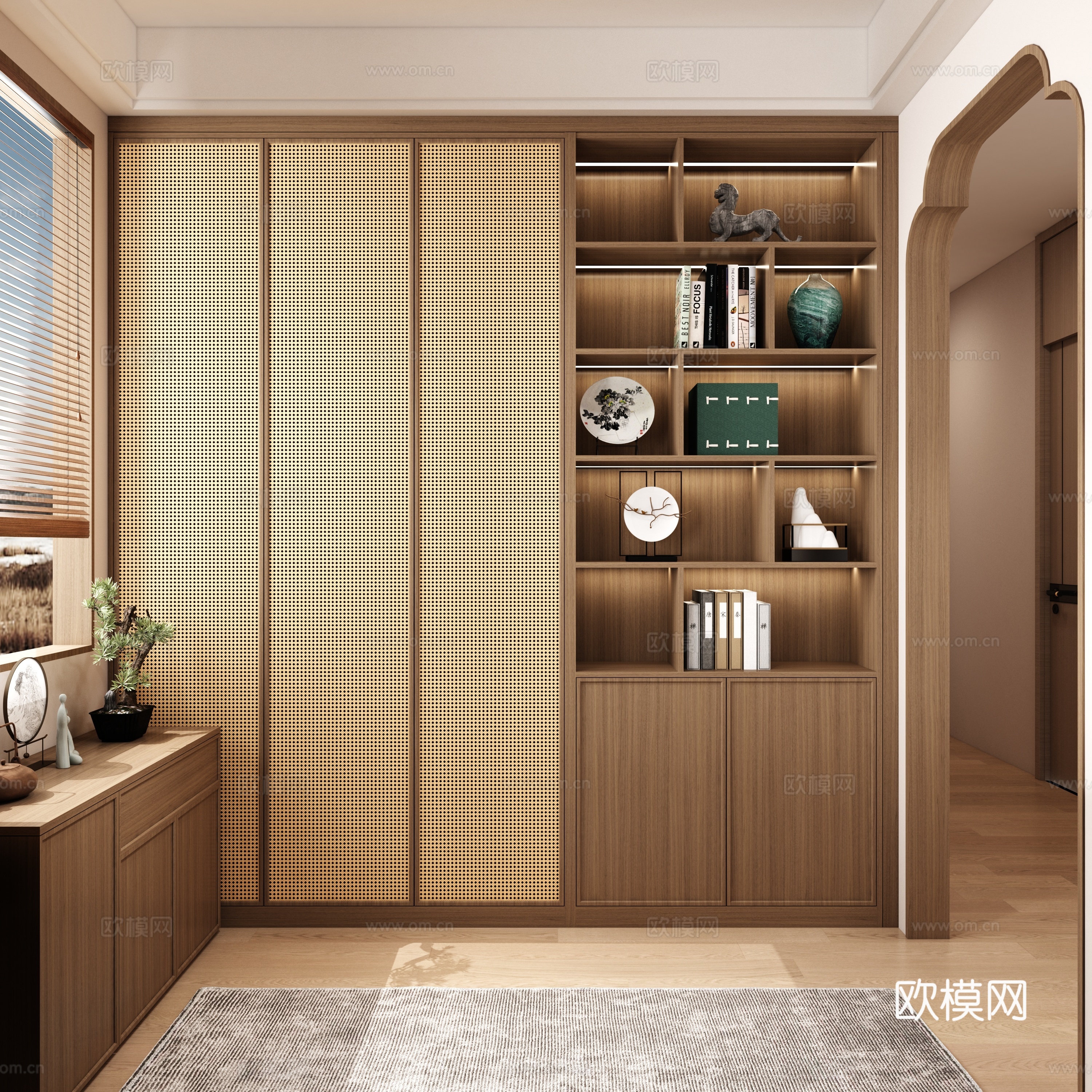New Chinese style study multi-functional room retro study living room study 3D model