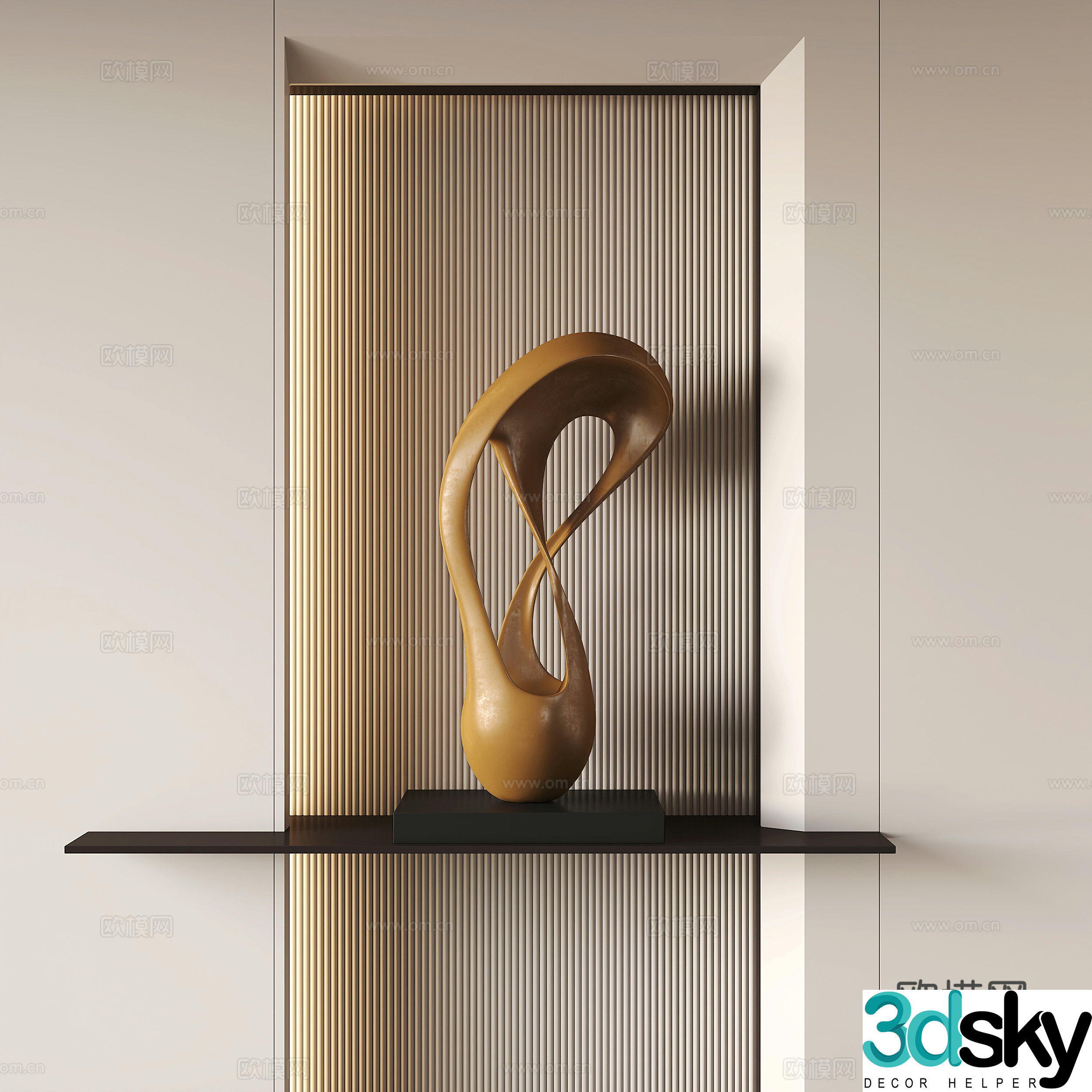 Modern abstract metal art installation 3d model