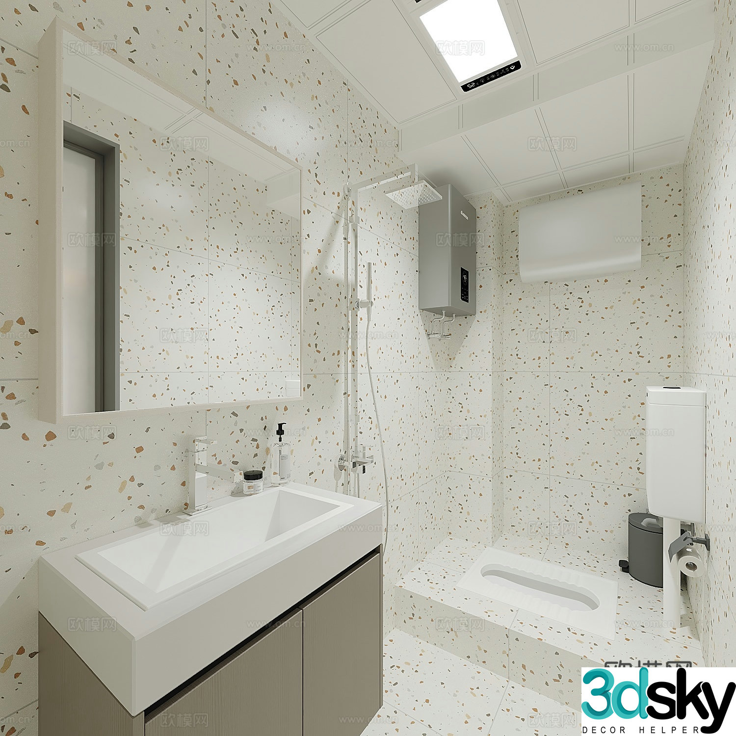 Modern simple squat bathroom 3d model