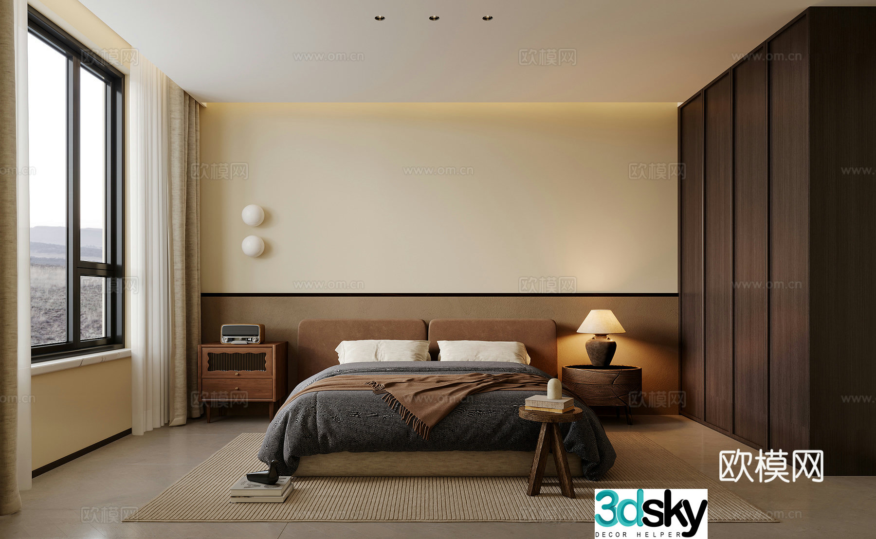 Modern minimalist bedroom Italian style bedroom Medium bedroom Wasabi bedroom Bedroom without owner light 3D model