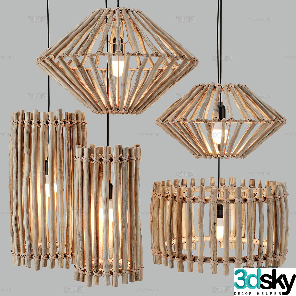 New Chinese Primitive chandelier 3d model
