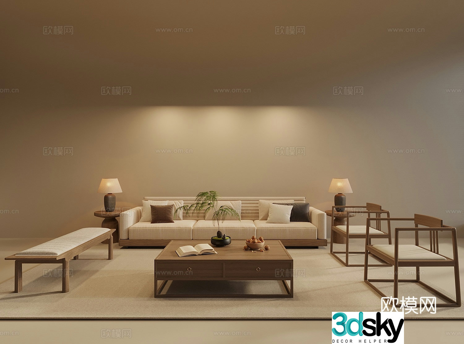Song’s new stroke sofa combination sofa coffee table combination leisure chair coffee table table lamp 3D model