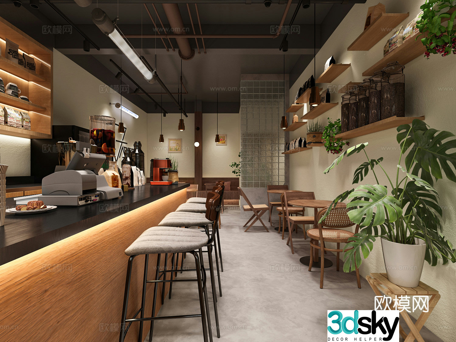 Modern American coffee shop 3d model