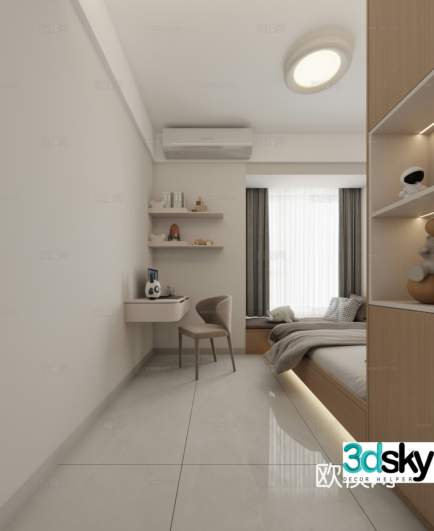 Modern cream minimalist tatami room 3d model