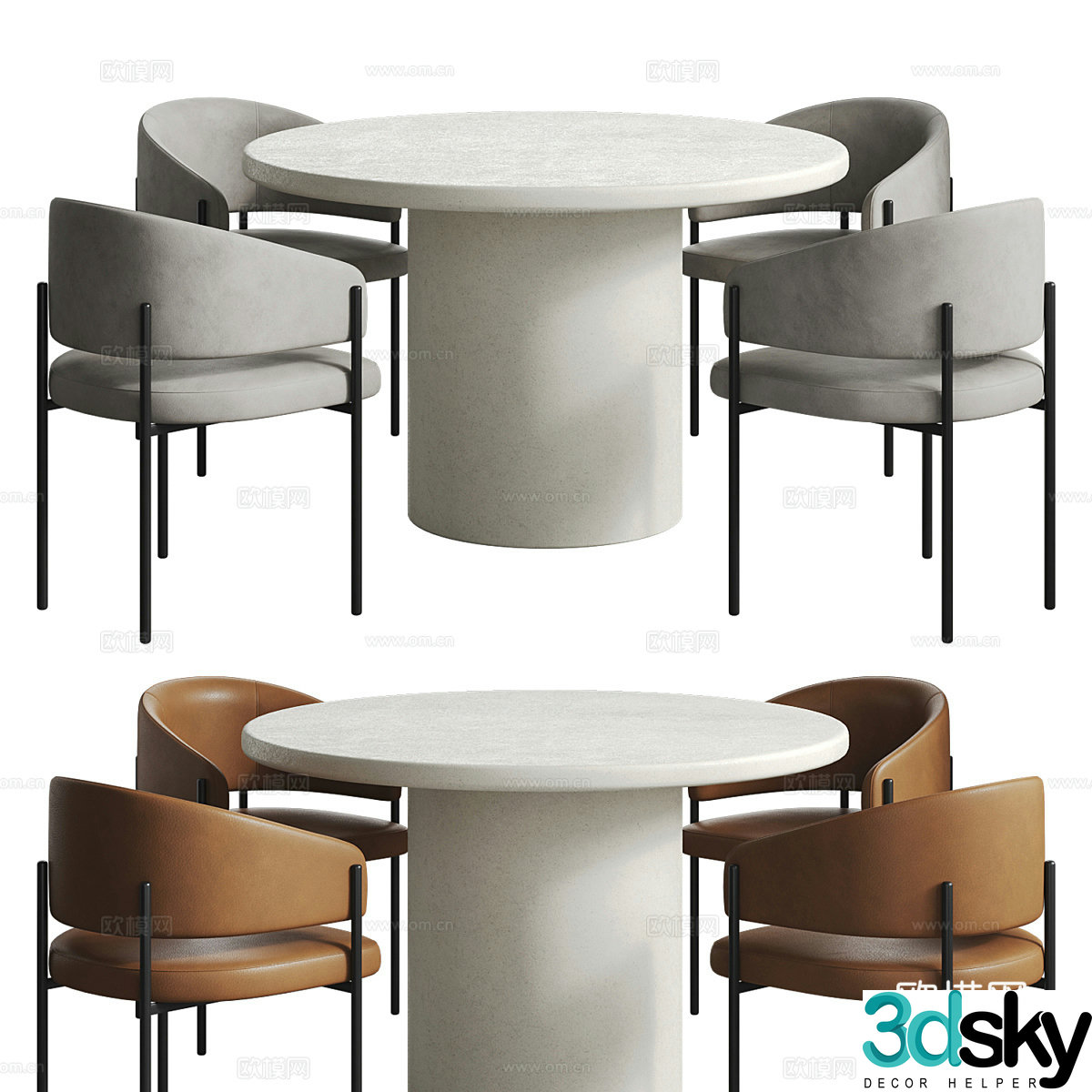 Modern Italian round dining table and chair 3d model