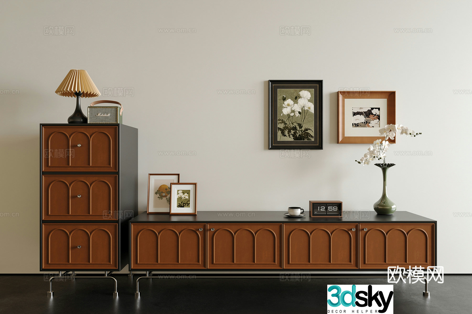 French medieval style TV cabinet medieval style chest of drawers vase medieval style decoration painting 3D model