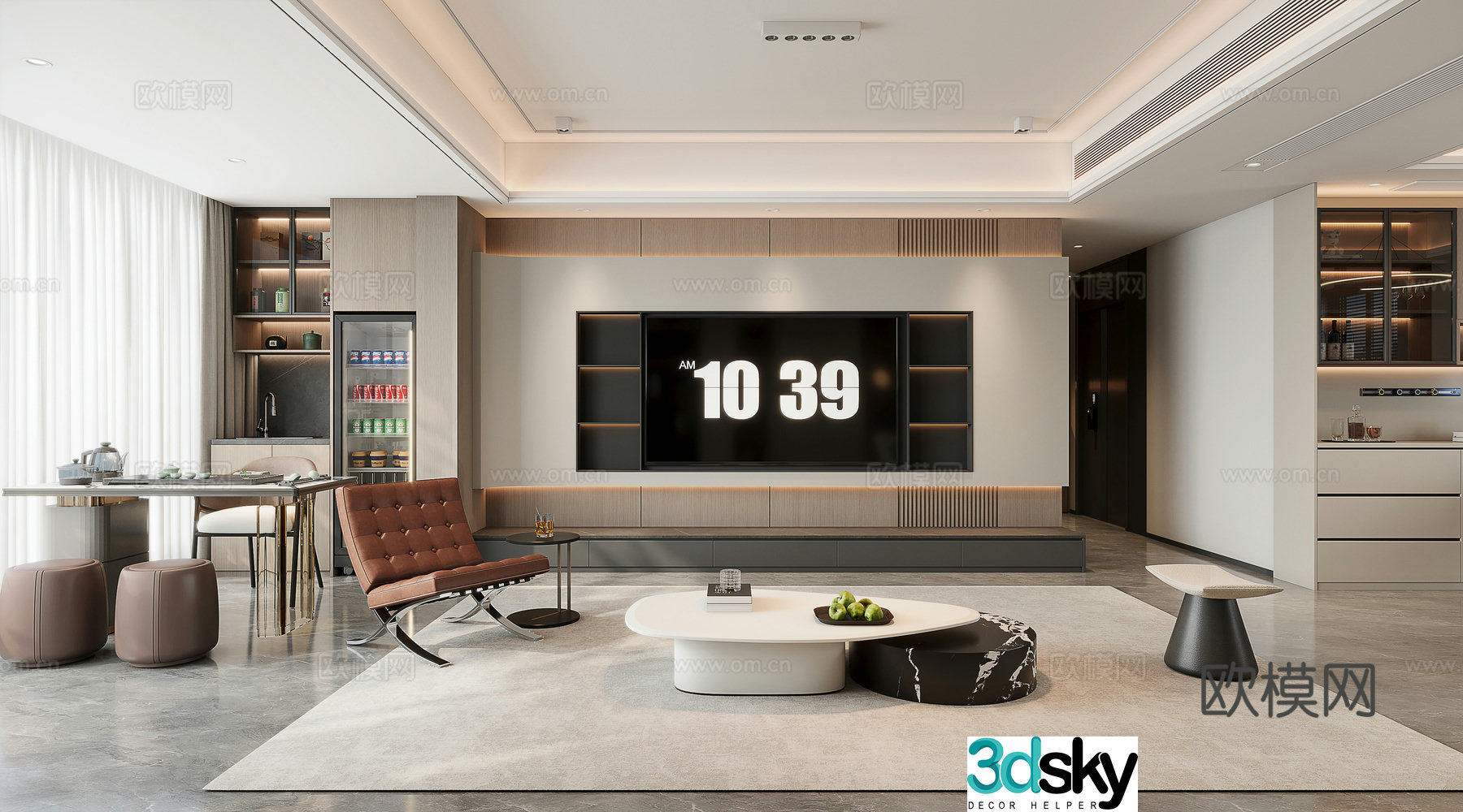 Modern minimalist TV background wall 3d model