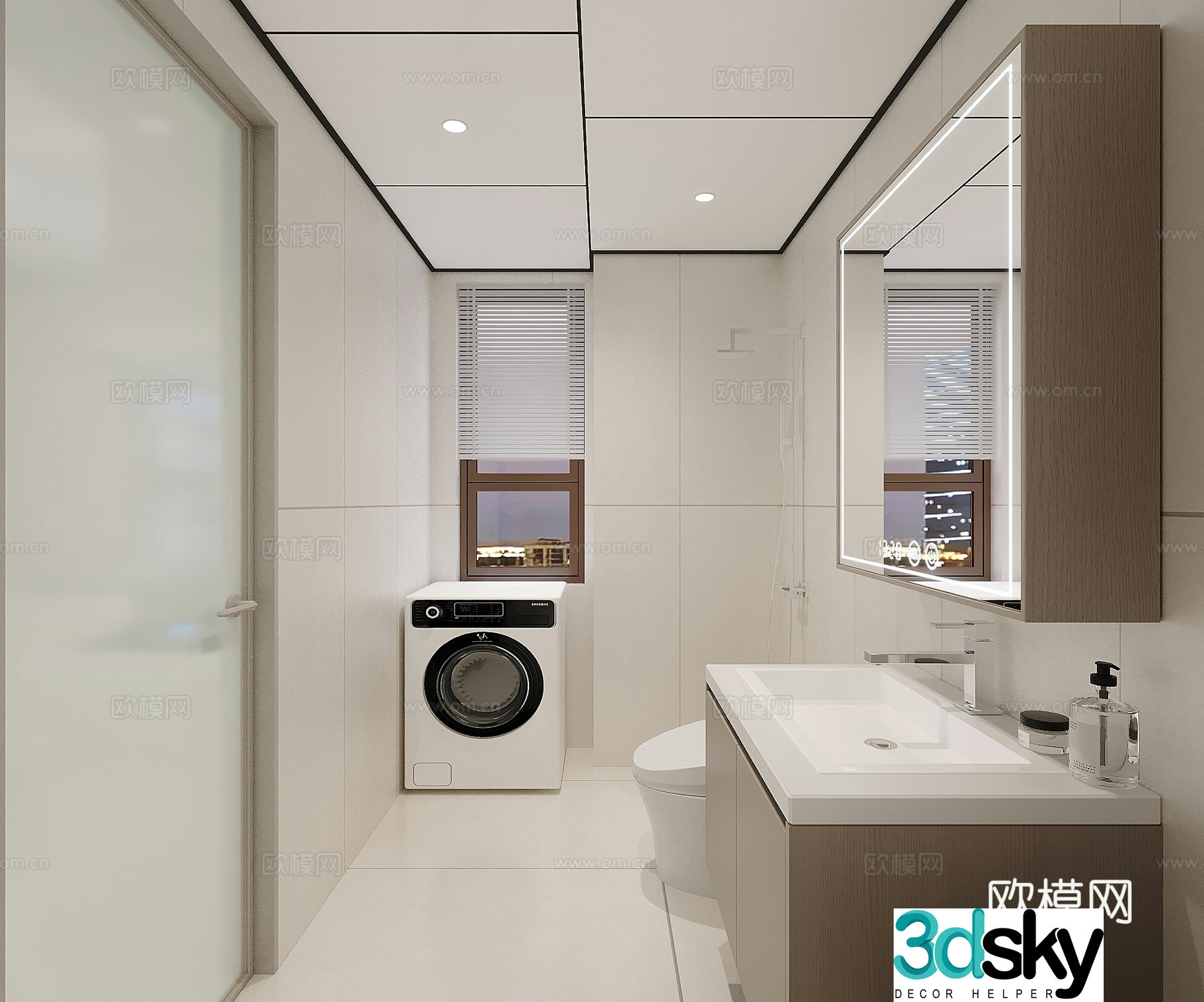 Modern honeycomb large bathroom 3D model