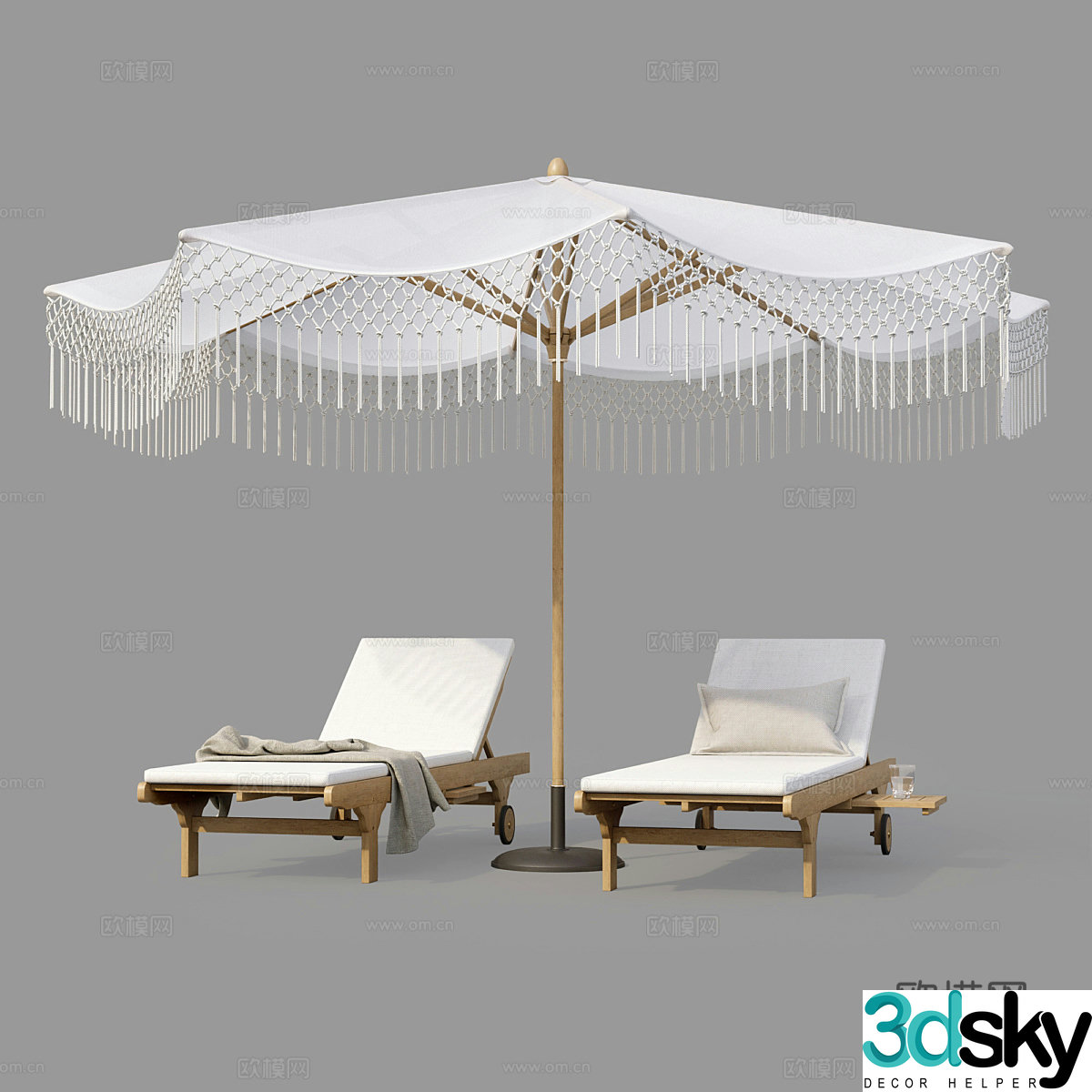 New Chinese style recliner sun umbrella 3D model