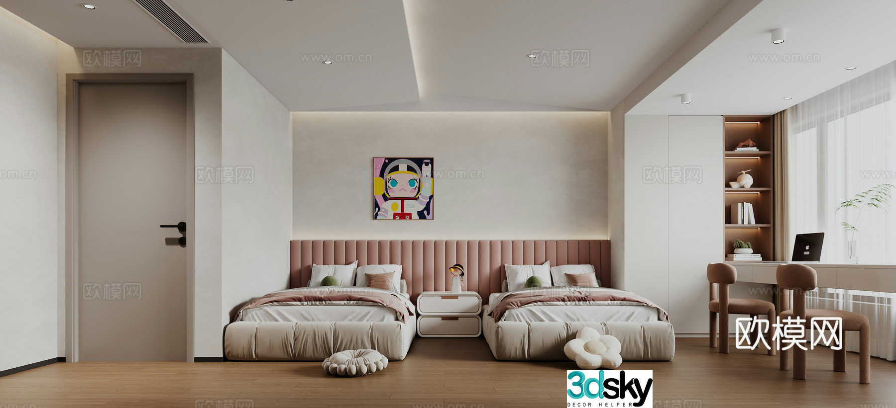 Double Bed Bedroom 3D Model
