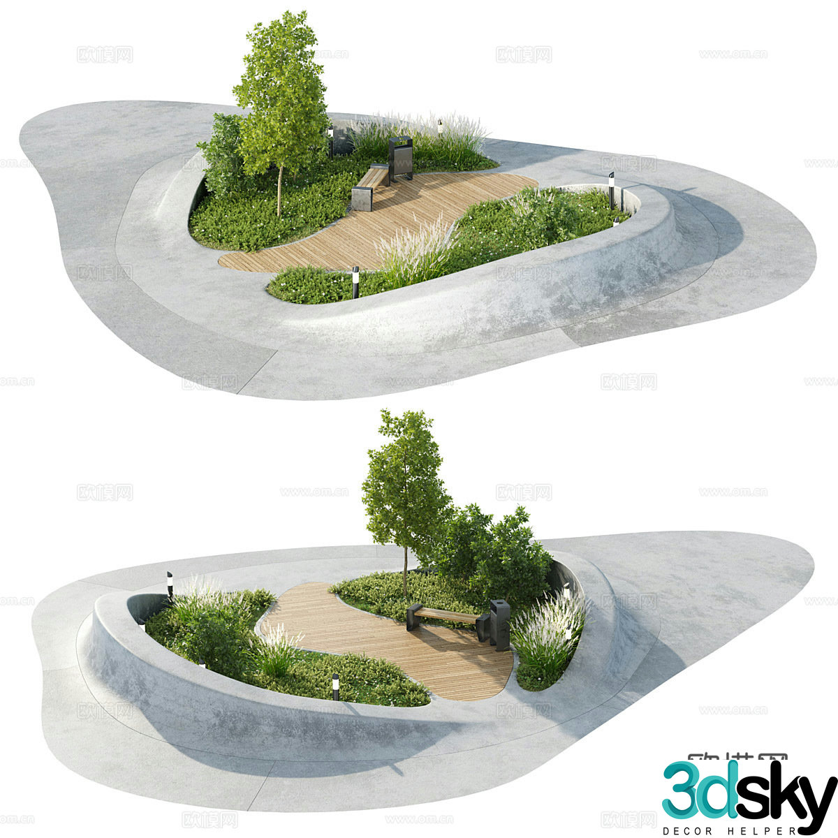 New Chinese style square park landscape 3D model