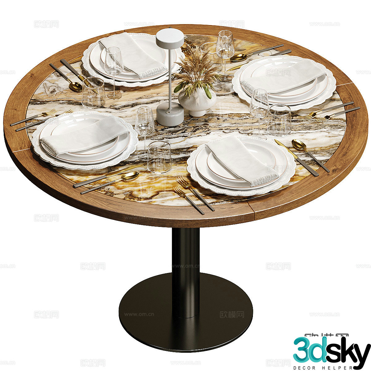 New Chinese style light luxury restaurant round dining table 3D model