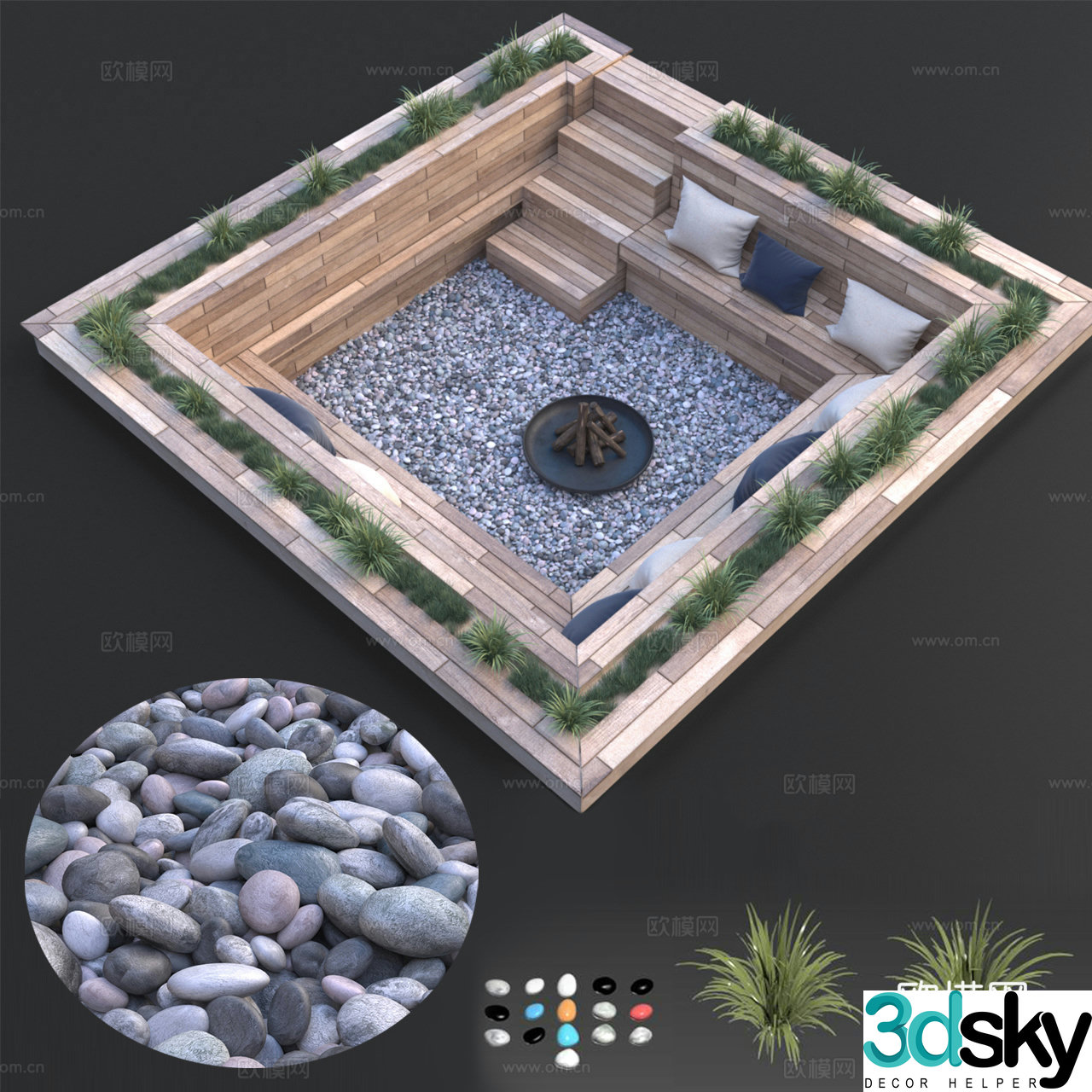 Sinking bench bonfire stove 3d model