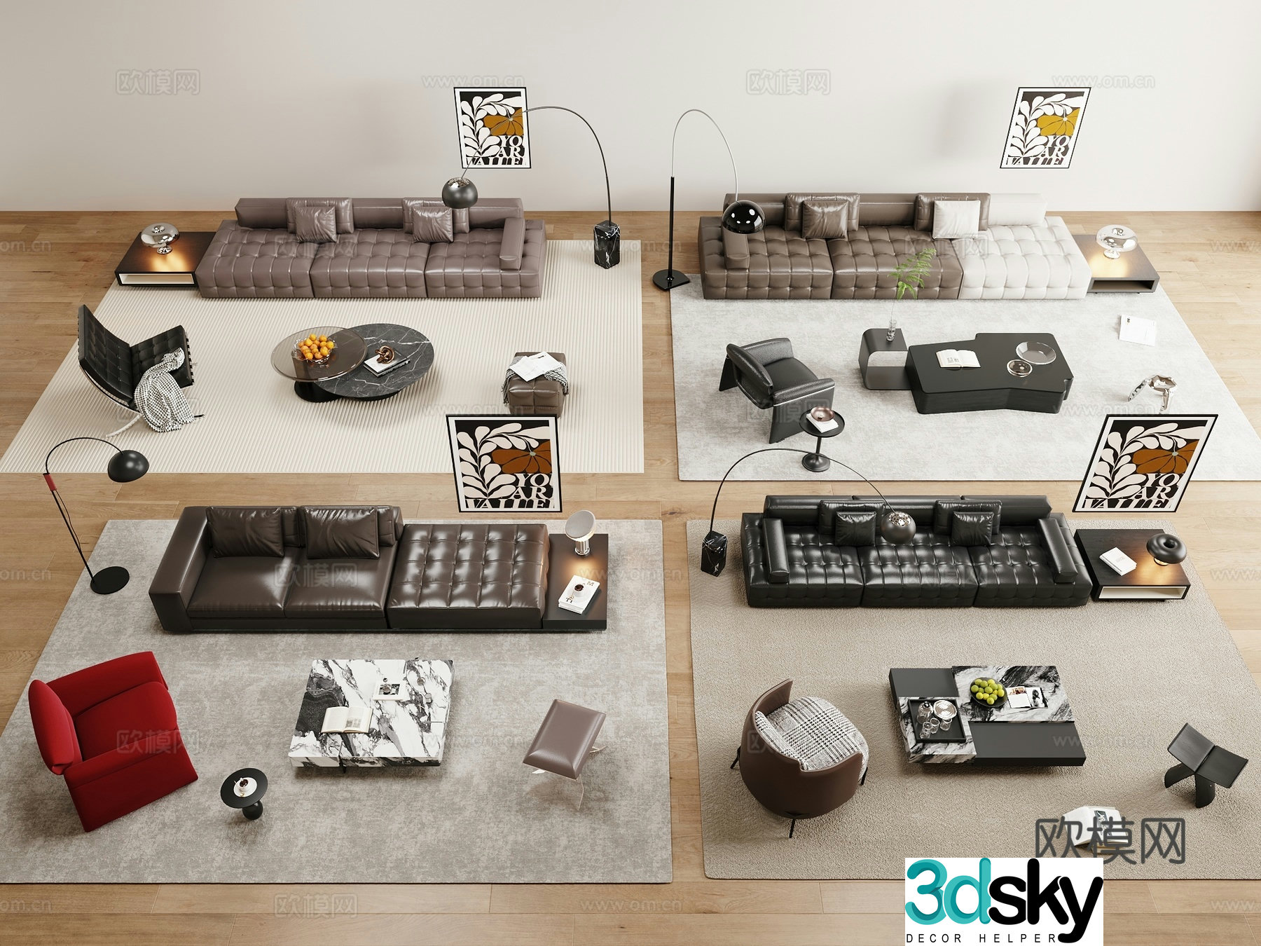 Modern Italian sofa coffee table combination 3D model