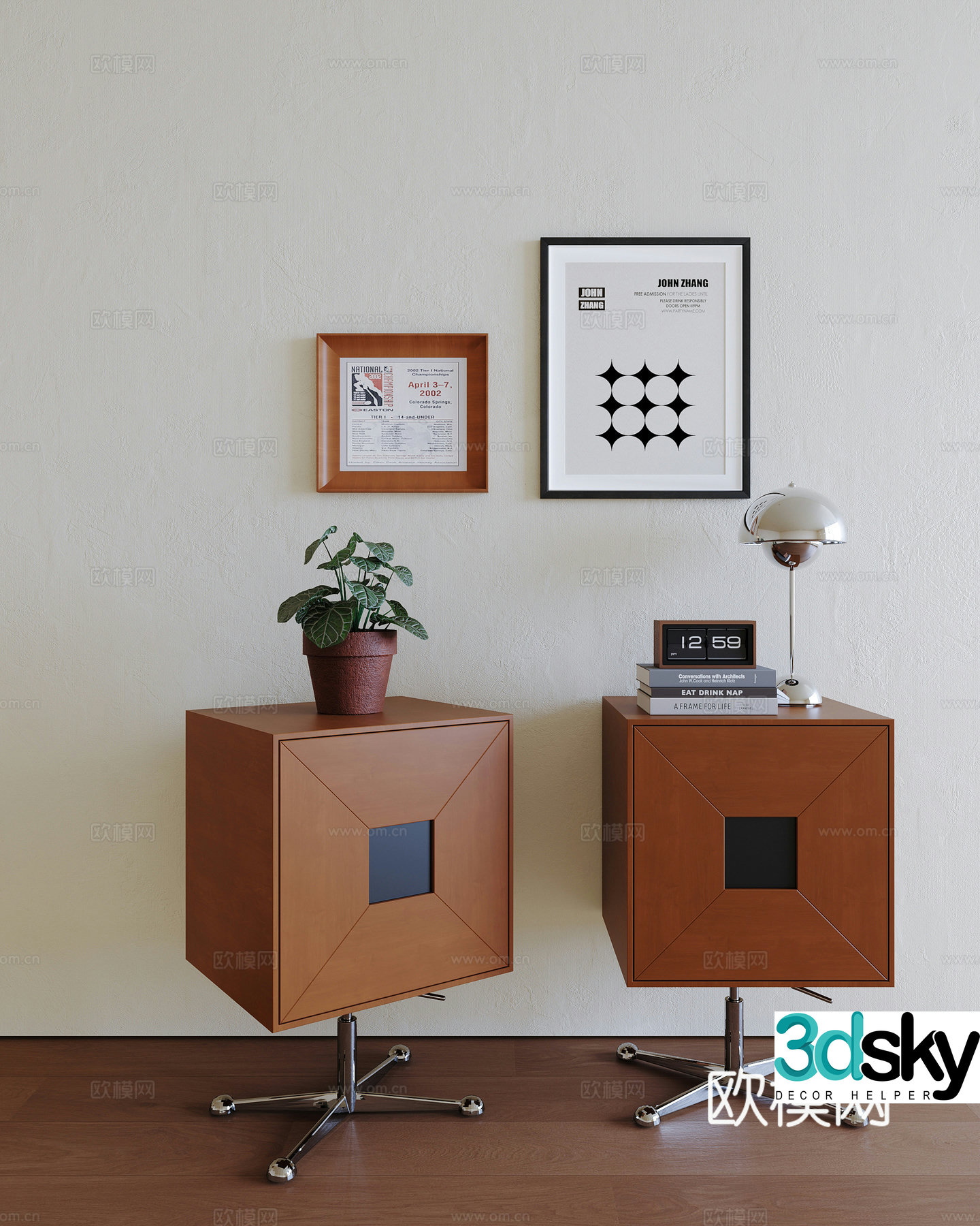 Medium style bedside table 3D model