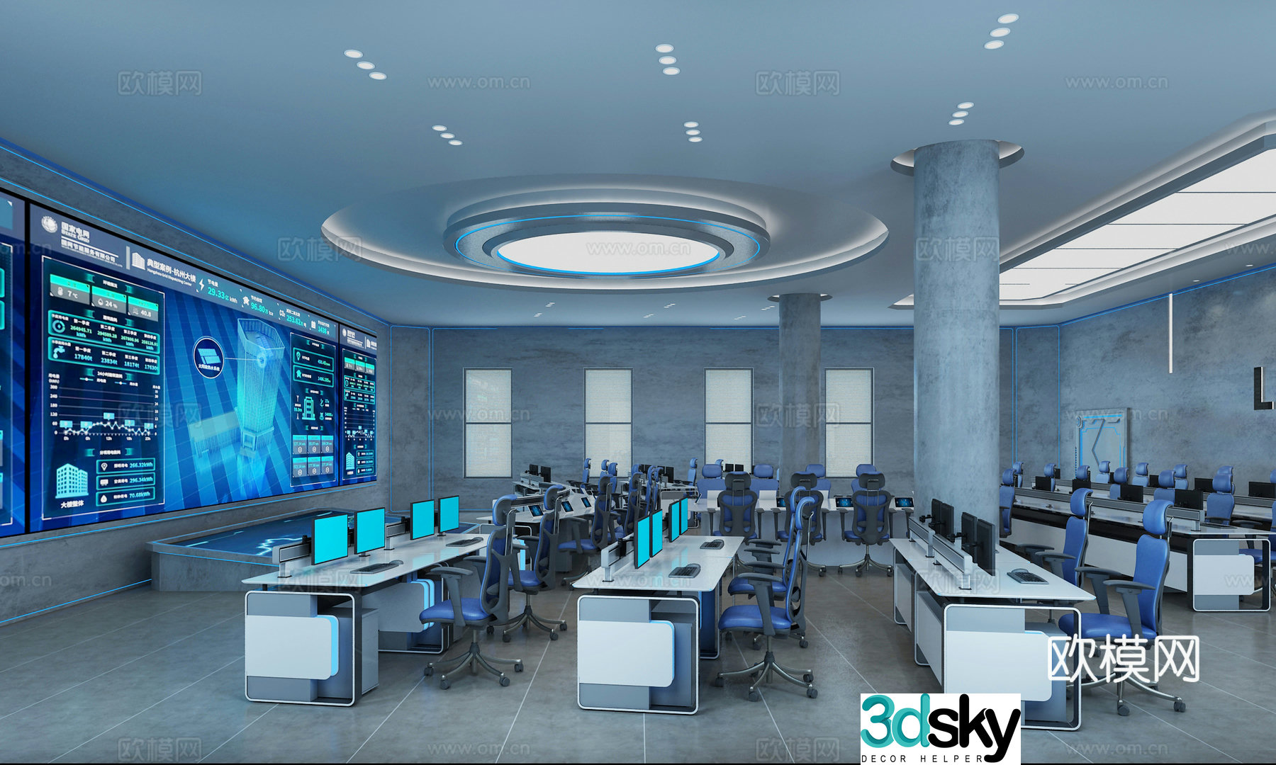 Modern industrial command center 3D model
