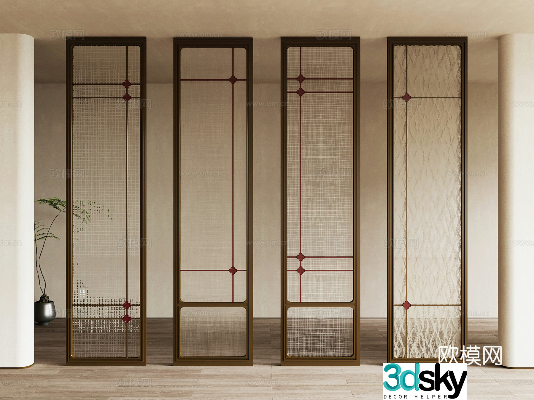 Modern light luxury screen Metal screen Screen Glass screen Wire-clamped glass screen 3d model