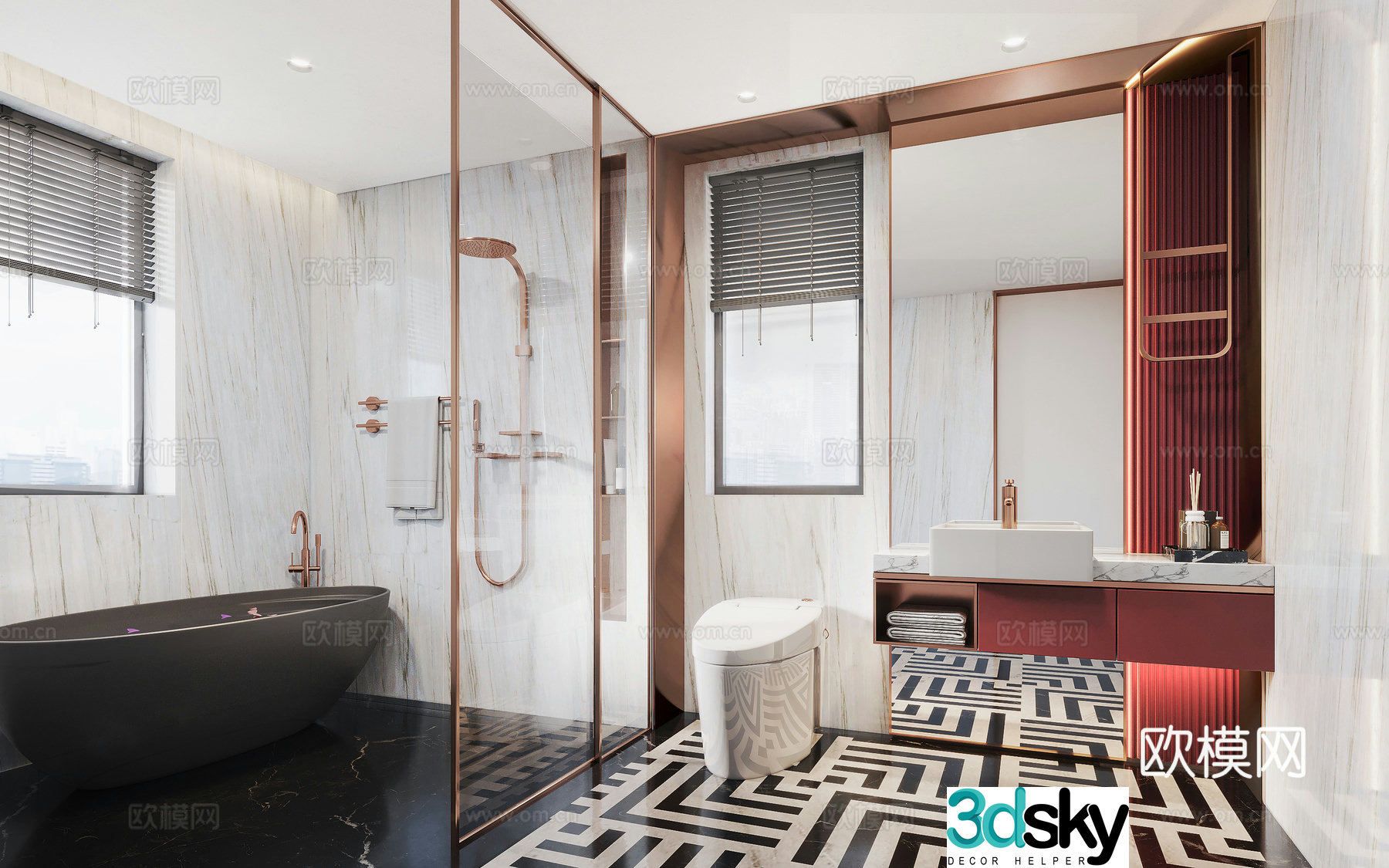 Modern light luxury bathroom 3D model