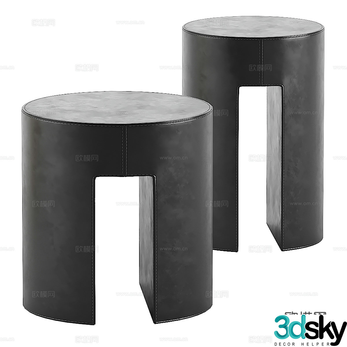 New Chinese style light luxury leather stool 3D model