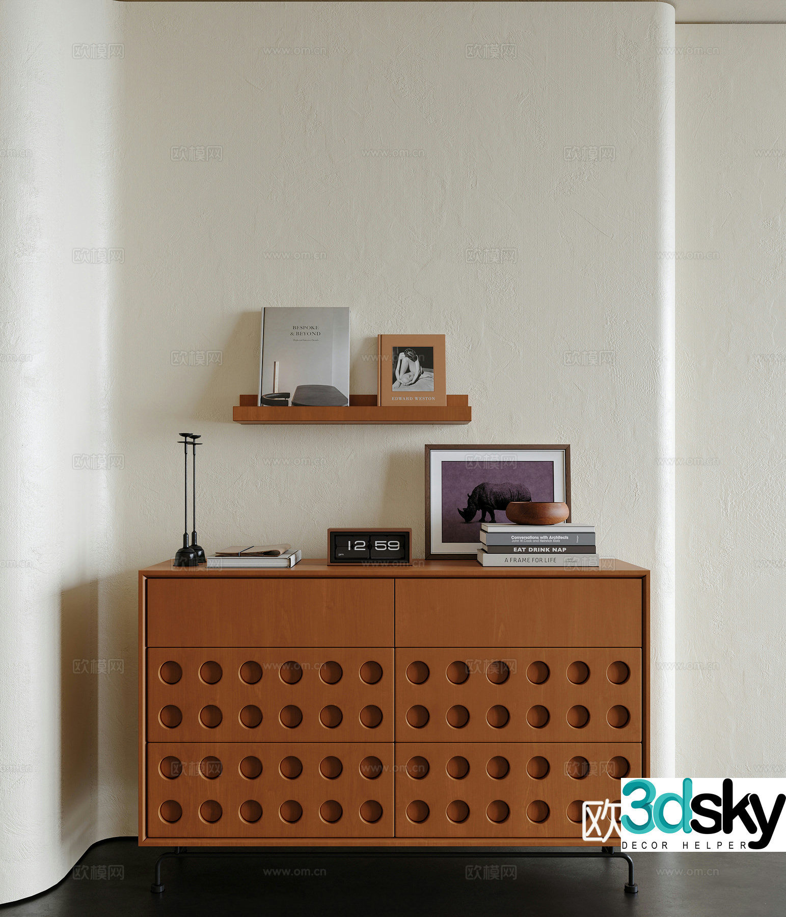 Middle-aged style side cabinet 3D model
