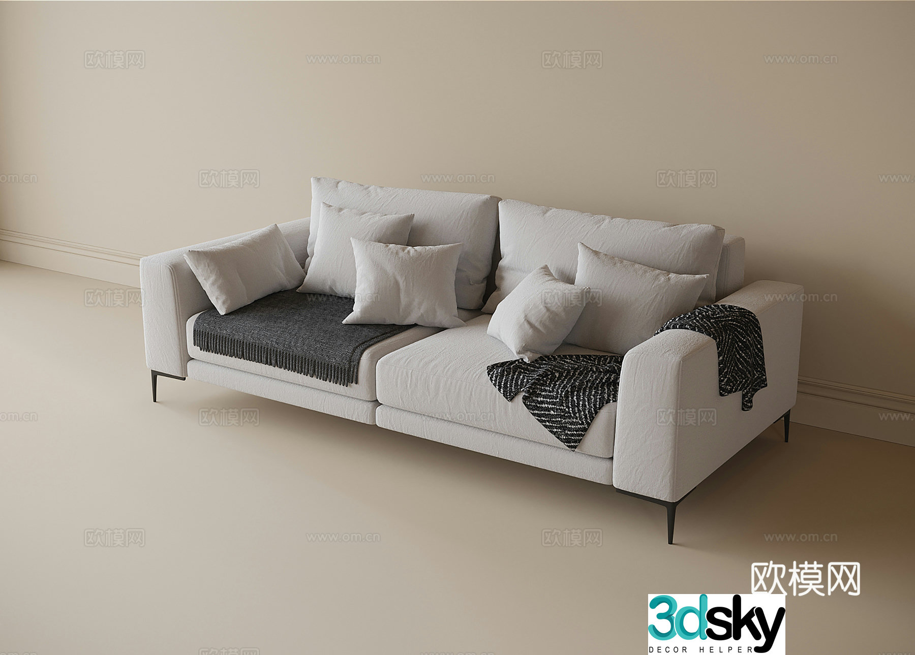 Modern double sofa fabric sofa 3d model