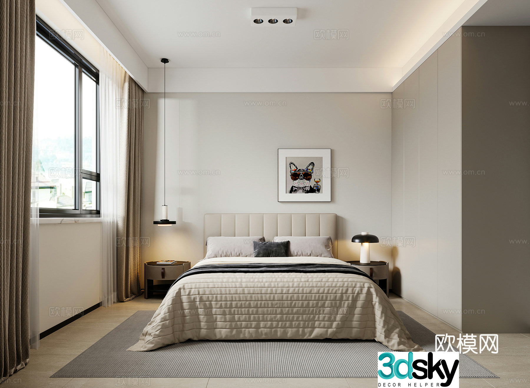 Modern minimalist bedroom 3d model