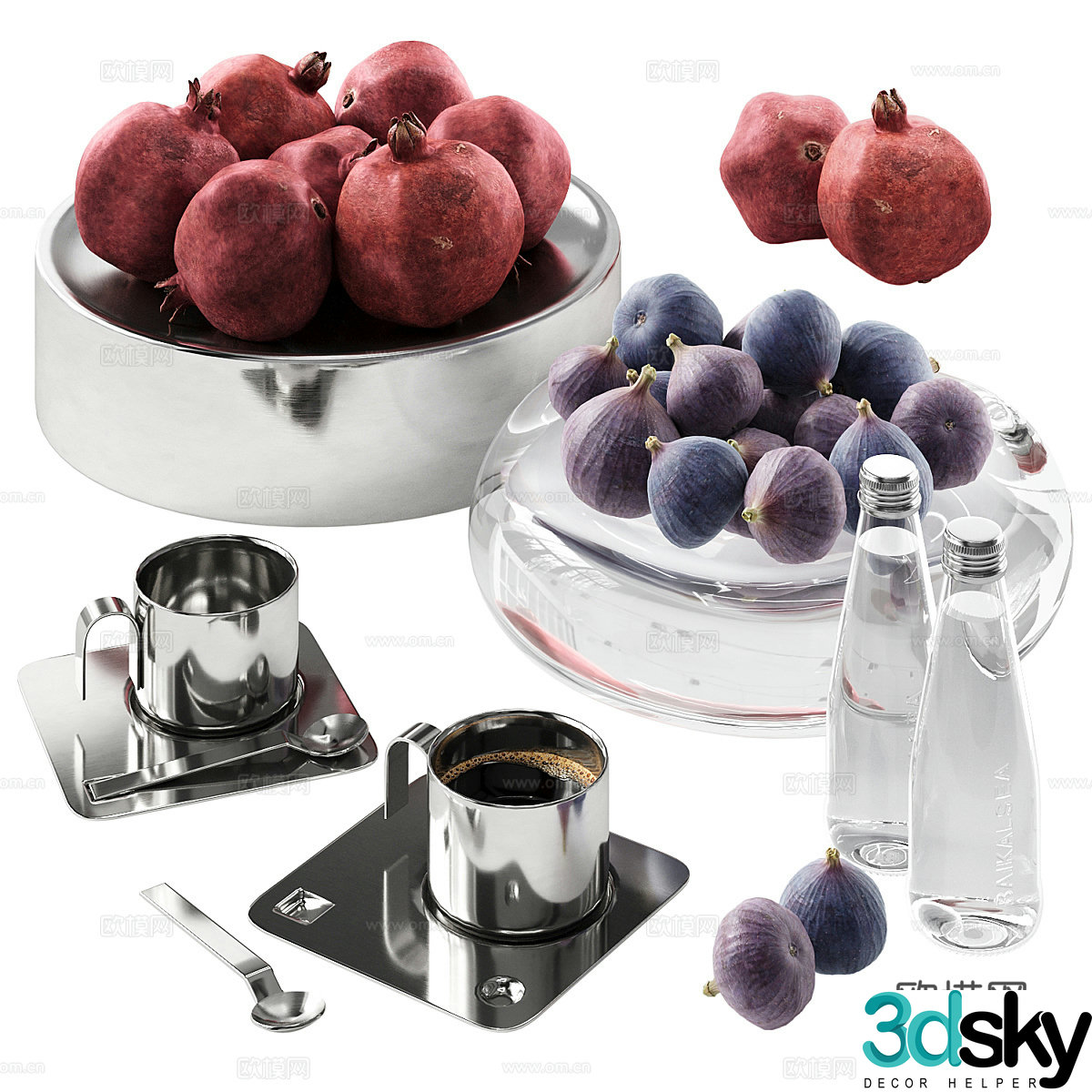 Pomegranate Fig Fruit Dish 3D Model