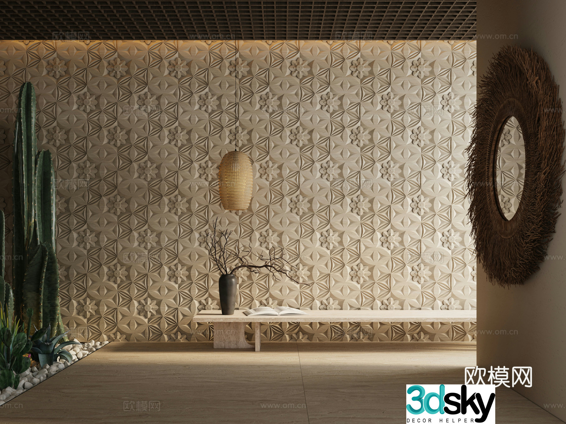Translucent stone Wood veneer Marble Hard bag Fur stone background wall 3D model