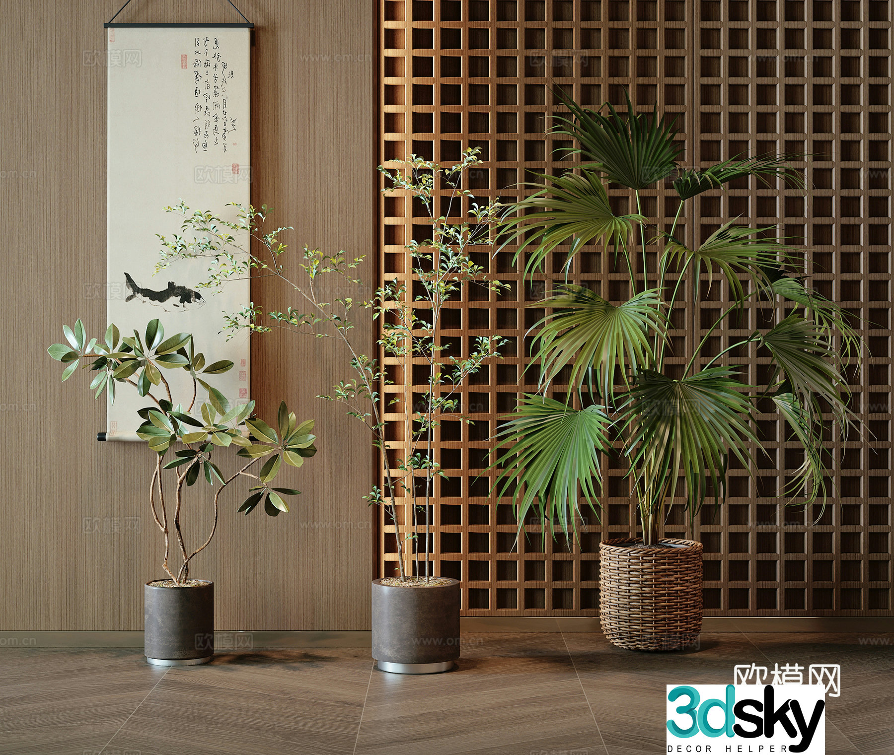 Modern green plant potted 3D model
