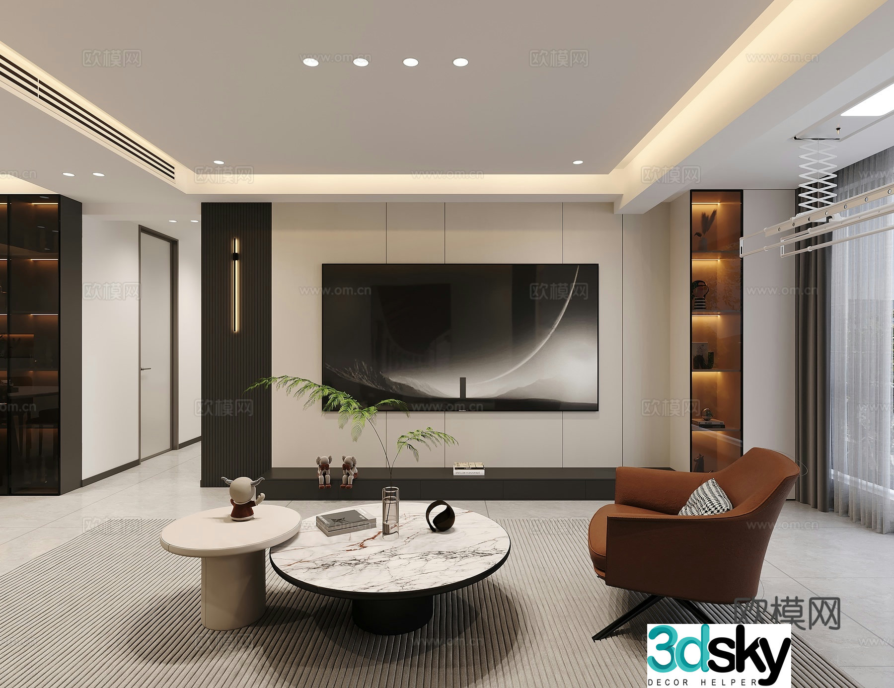 Modern high-end gray living room 3d model