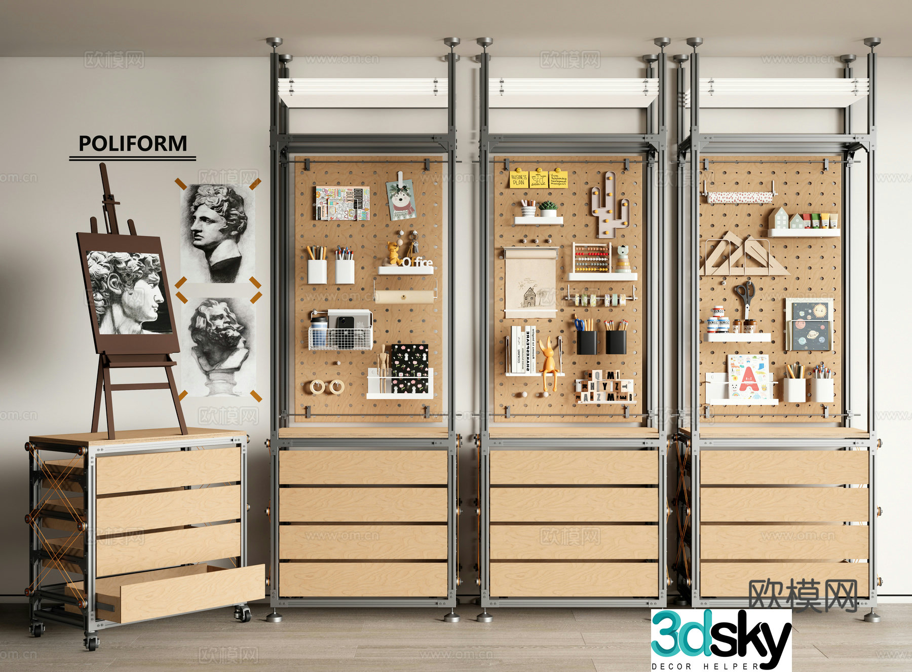 Modern storage rack Aluminum profile storage rack Optical axis Hole plate Decorative rack Display rack 3D model