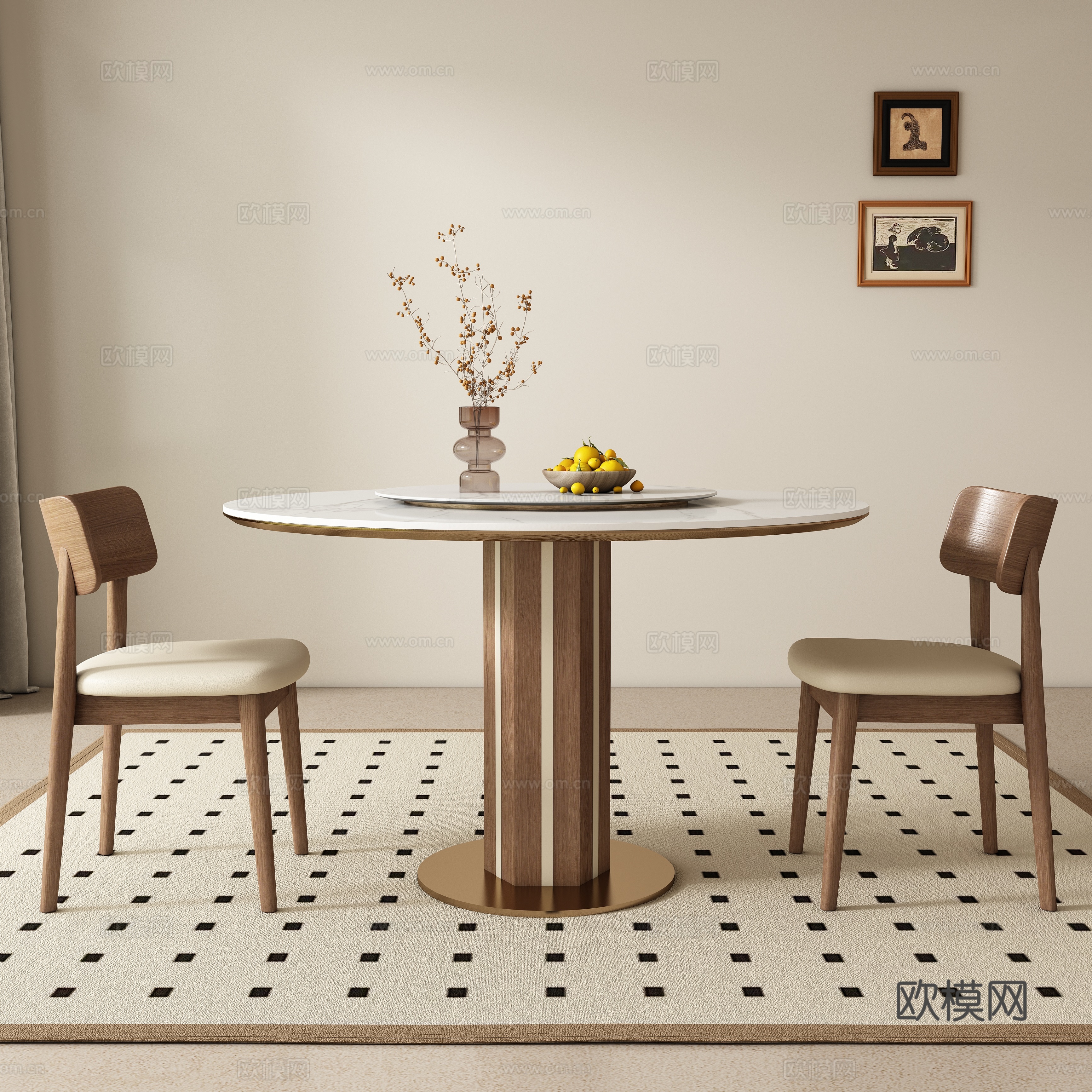 Casual table and chairs Round dining table and chairs 3D model