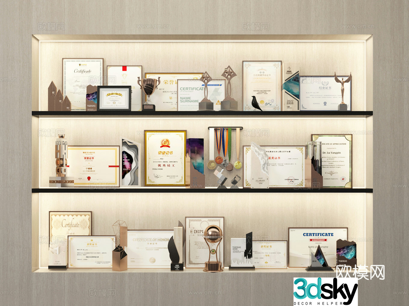 Certificate of Honor Trophy Ornament 3d Model