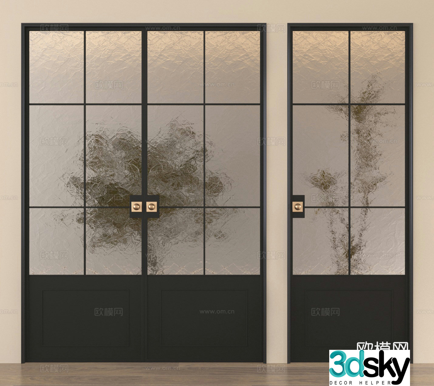 Double-open door Single-open door Kitchen and bathroom door Glass door 3D model