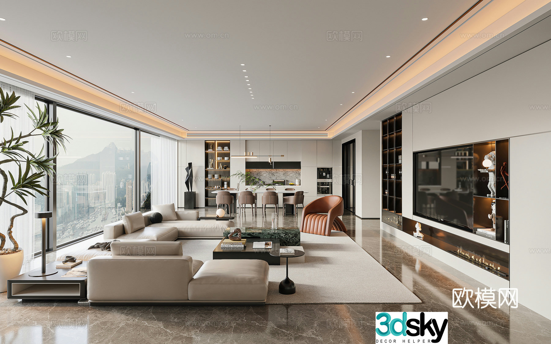 Modern light luxury living room 3d model