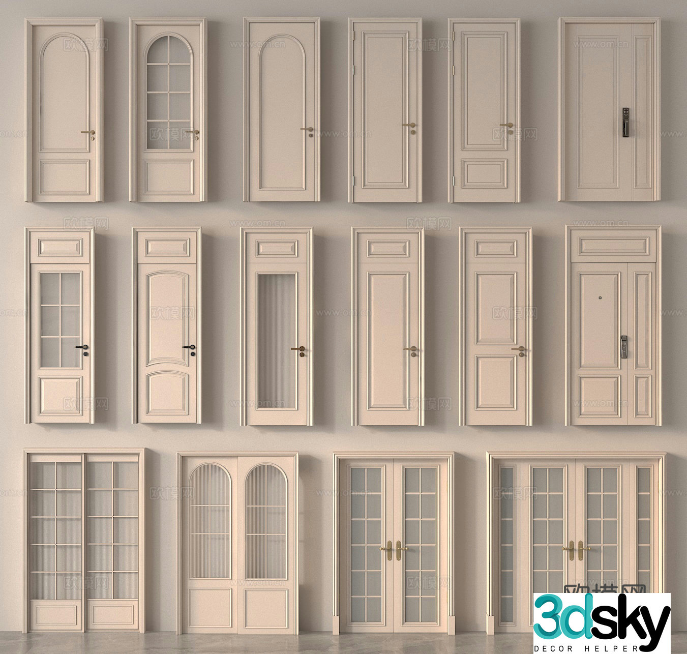Single-open door Double-open door Glass door Kitchen and bathroom door Bedroom door Room door 3D model