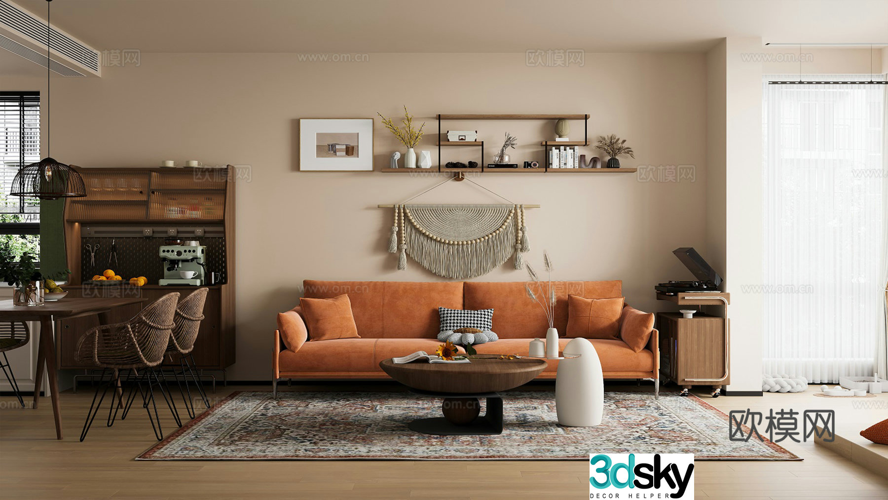 Retro medieval style living room restaurant 3d model