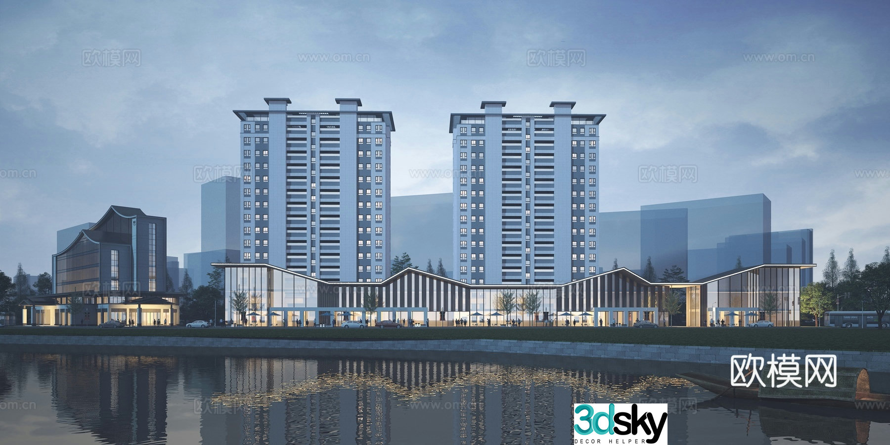 Modern residential business modern commercial complex modern commercial street 3d model