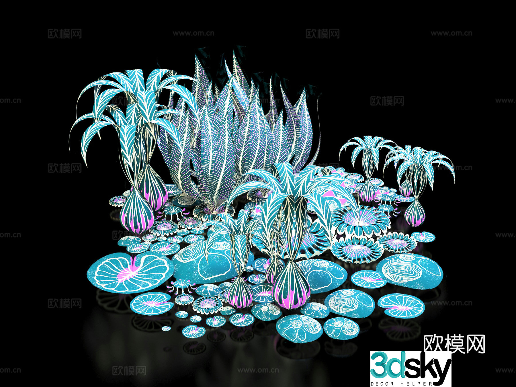 Exotic flowers plants shrubs 3d model