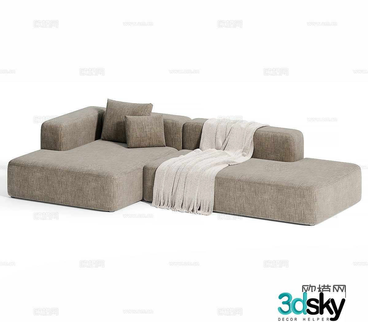 Creamy sofa double sofa small sofa fabric sofa casual sofa L-shaped sofa 3D model