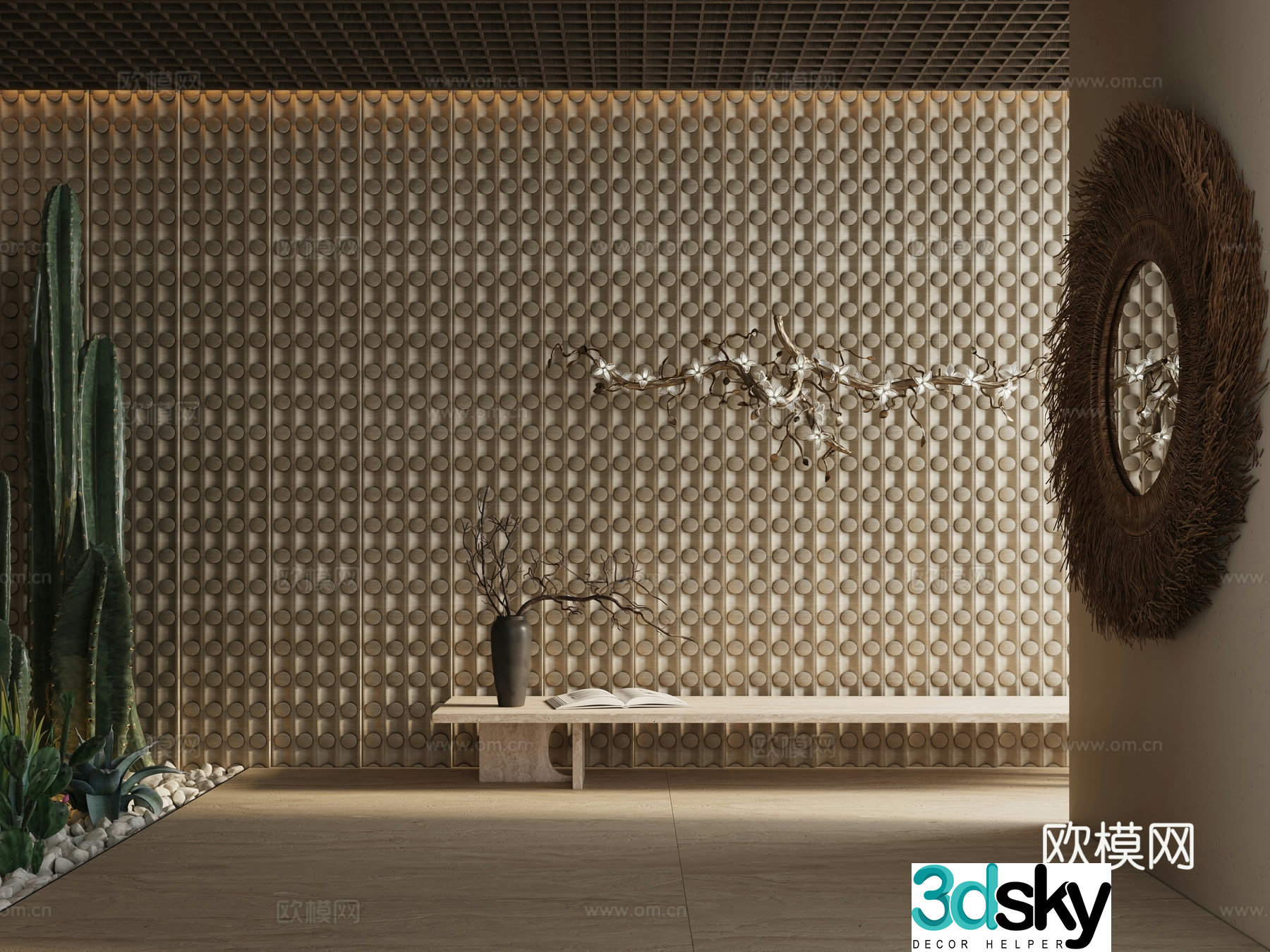 Translucent stone Wood veneer Marble Hard bag Fur stone background wall 3D model