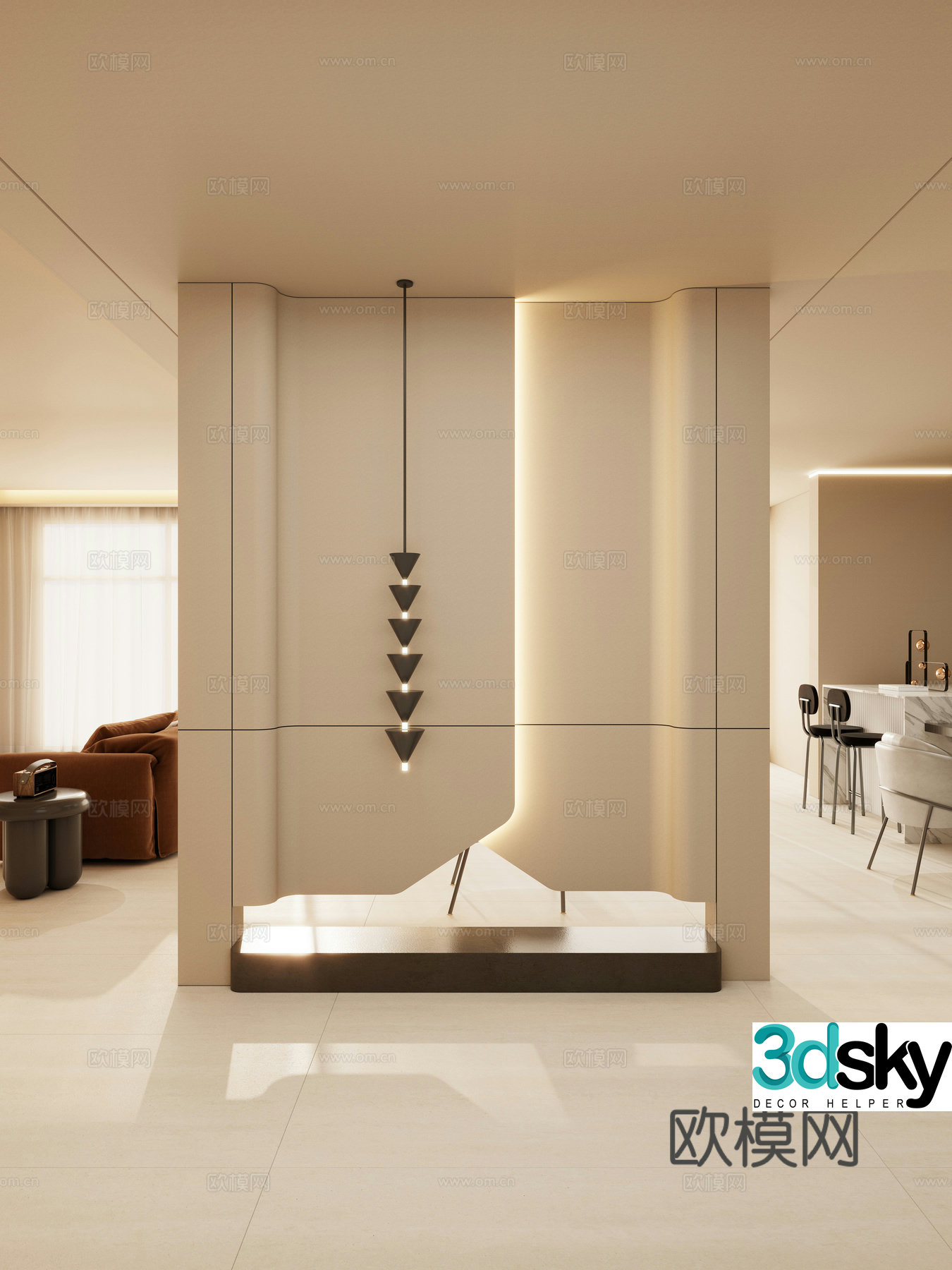 Italian style cream style symmetrical shape chandeliers cave stones without owner lamps door partitions 3D model