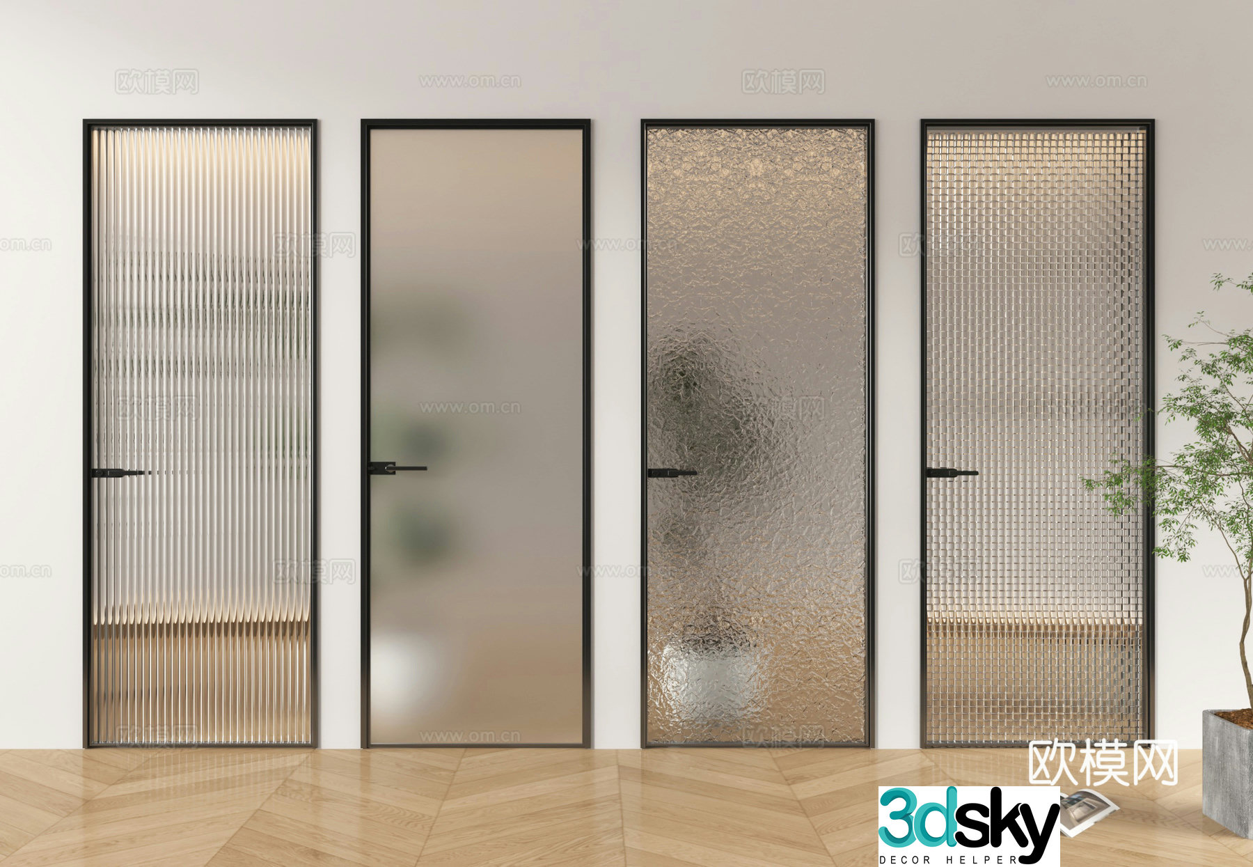 Single-open door Kitchen and bathroom door Bathroom door Sliding door Bedroom door 3D model