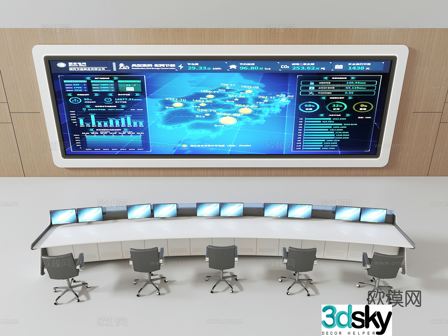 Scheduling control room table 3D model