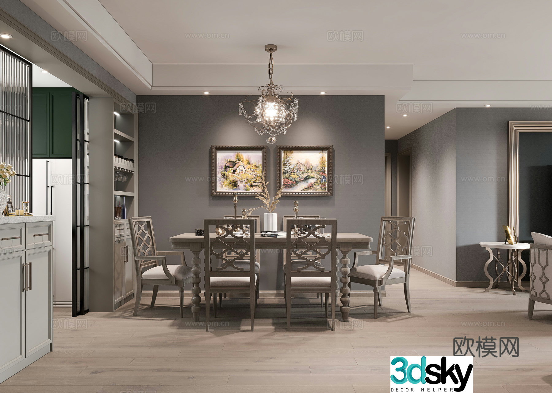 American restaurant Meike Meijia dining table and chair French restaurant American chandeliers 3D model