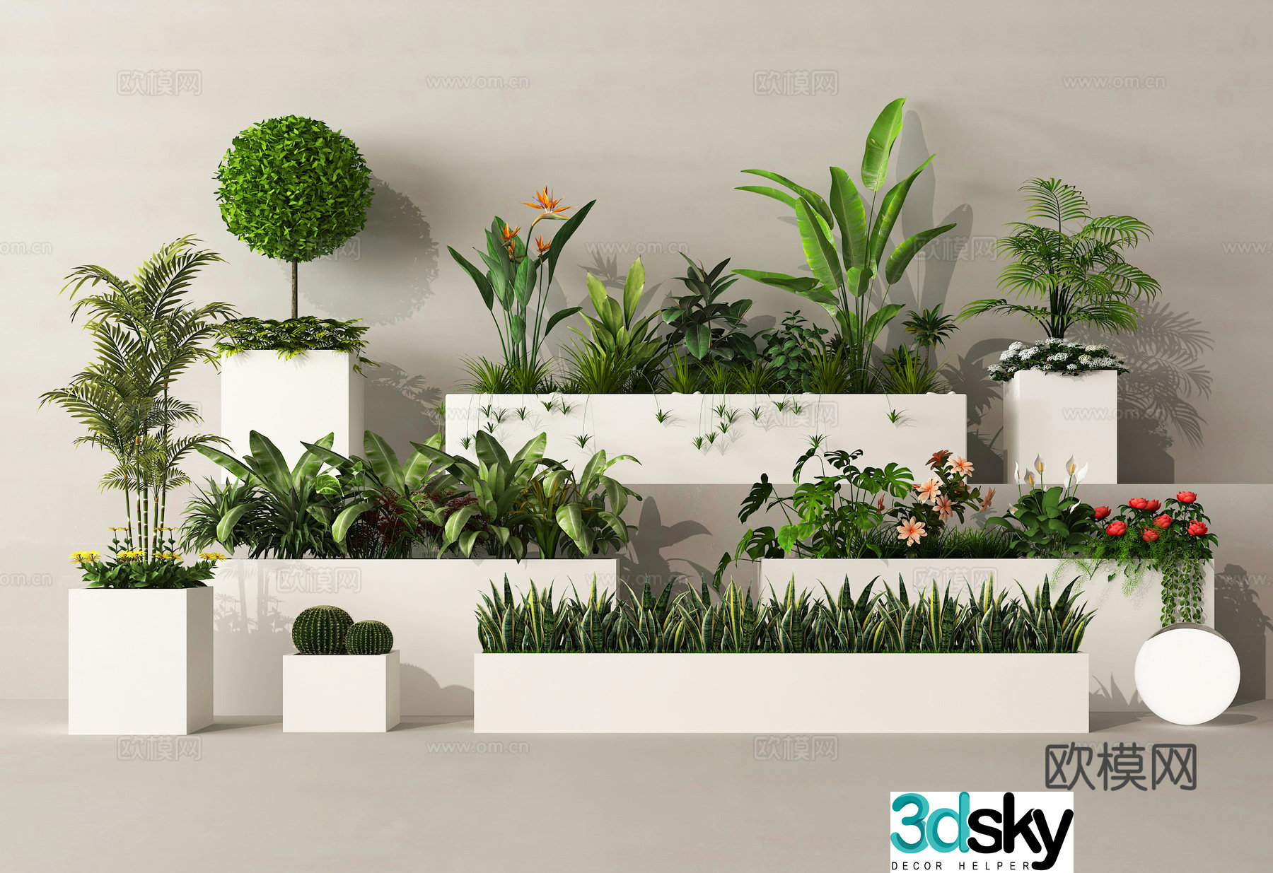 Outdoor flower box flower tank anticorrosion wood flower box green plant flower box flower bed 3D model