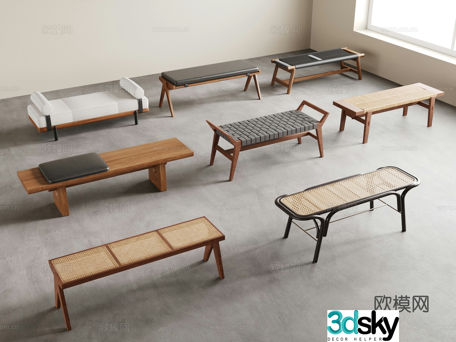 Wasabi Middle Style Bench Braided Stool Shoe Change Stool Bedding Stool Soft Couch 3D Model