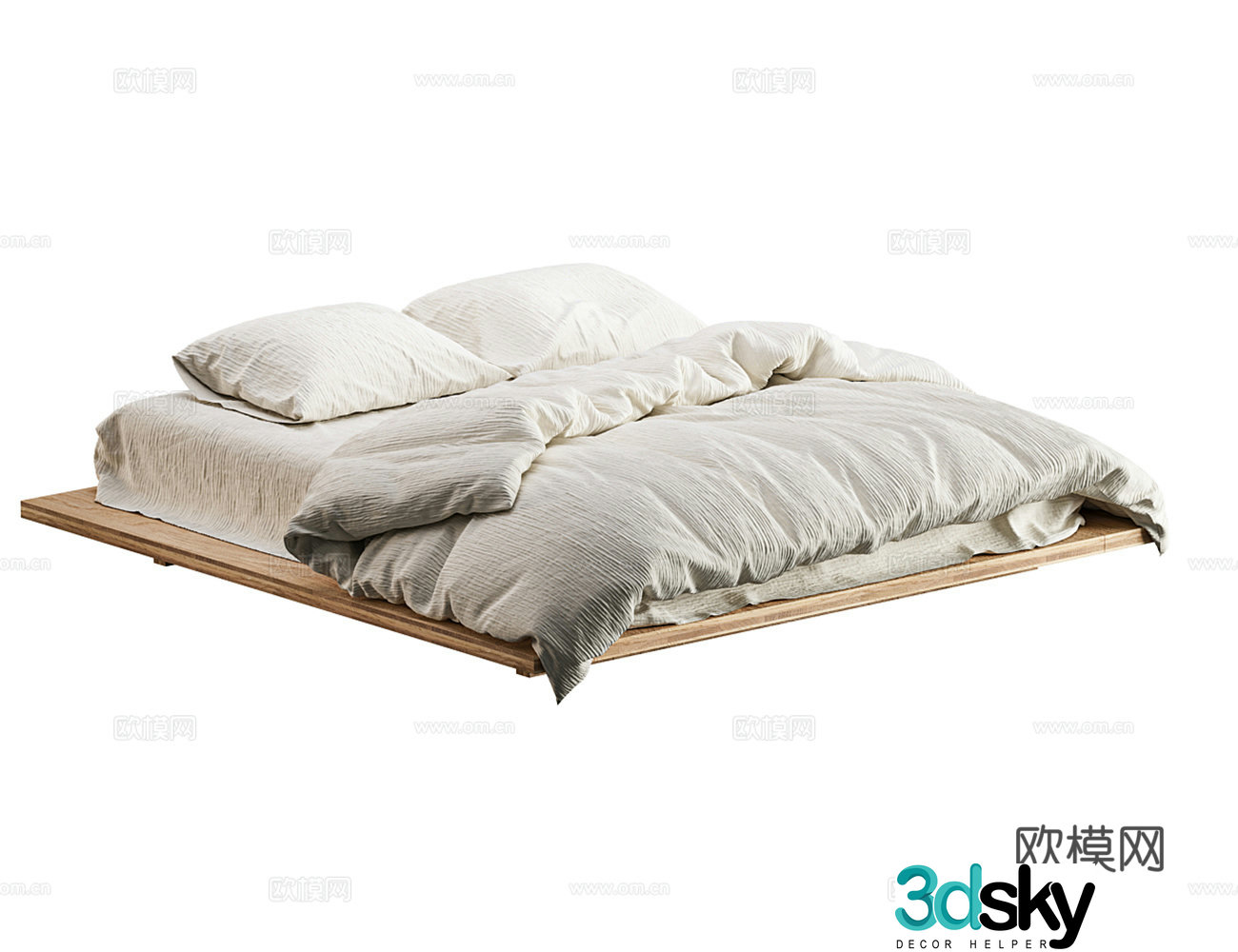3D model of suspended solid wood bed
