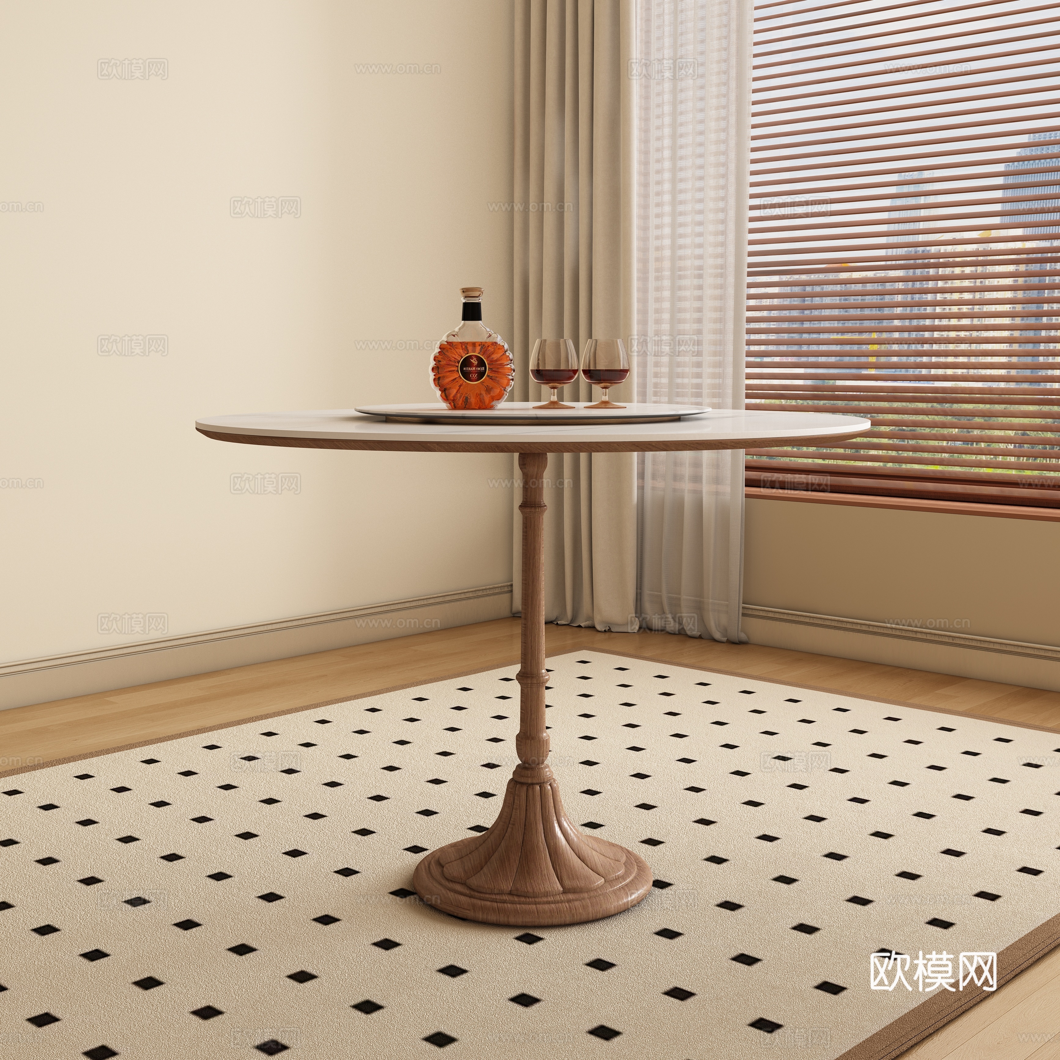Casual table and chairs Round dining table 3D model