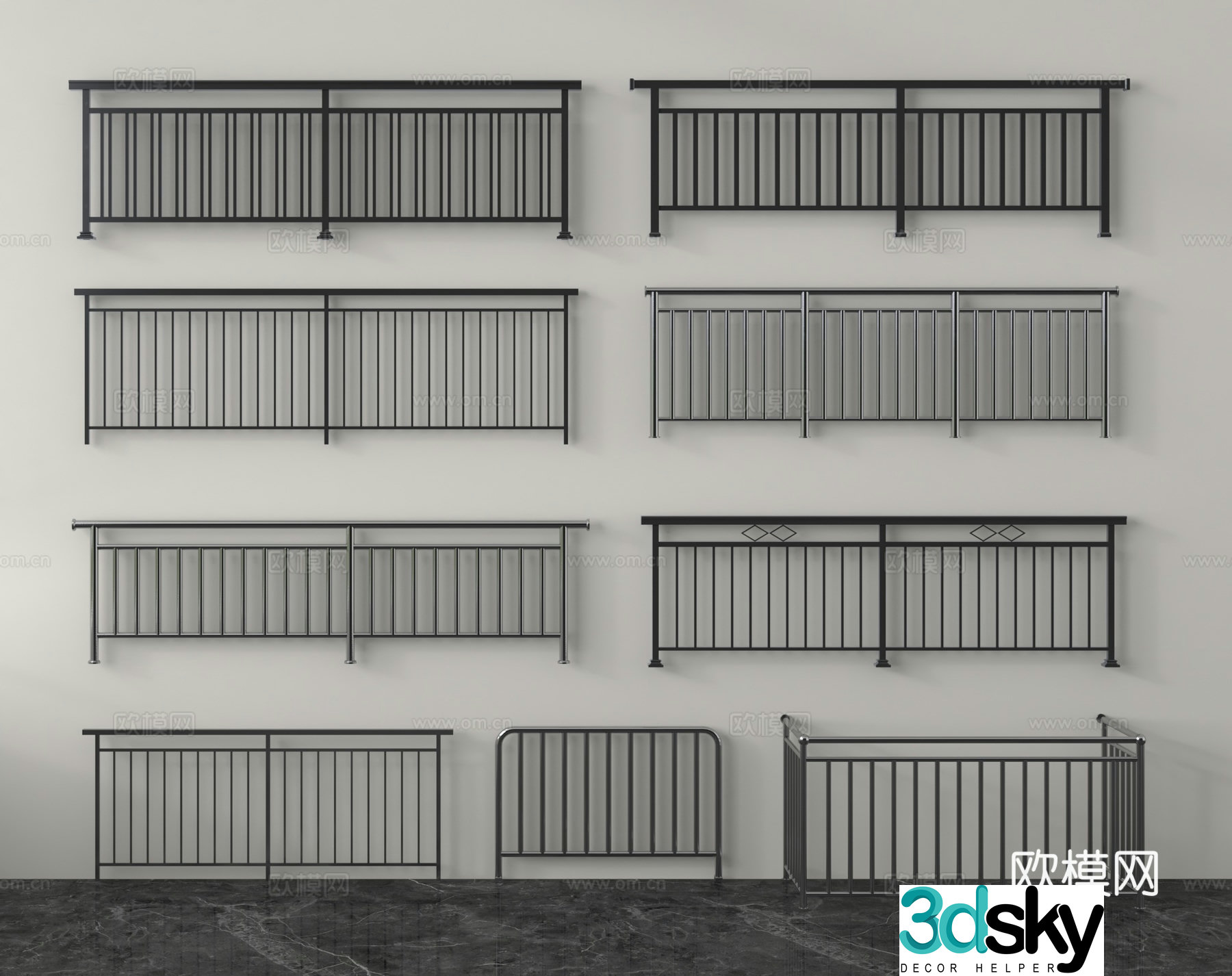Wrought iron guardrail railing guardrail fence guardrail railing handrail 3d model